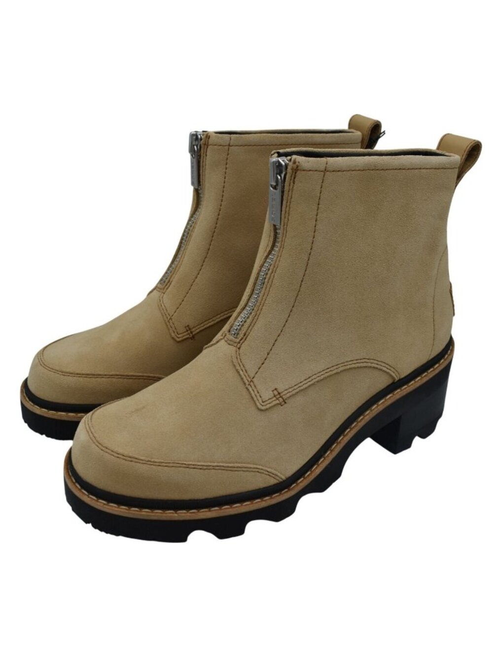 Sorel Women Size 9.5 Joan Now Canoe Black Leather Zip Heeled Booties Boots Shoes
